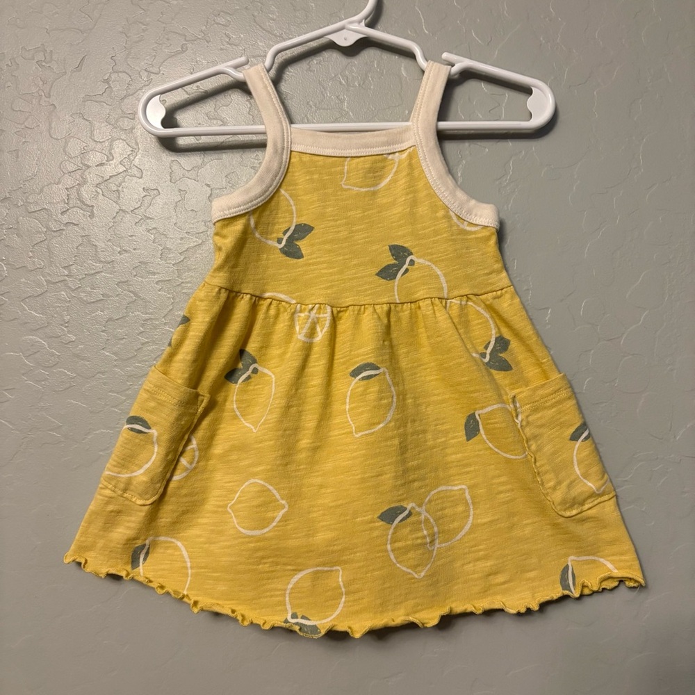 Girls' Yellow Lemon Print Casual Tank Dress